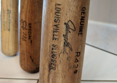 Presentation of several Louisville Sluger wooden bats