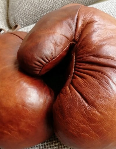 Pleated leather on vintage boxing gloves from John Woodbridge