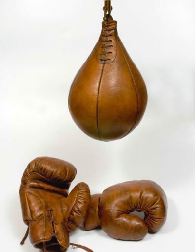 Vintage boxing gloves John Woodbridge with their speedball