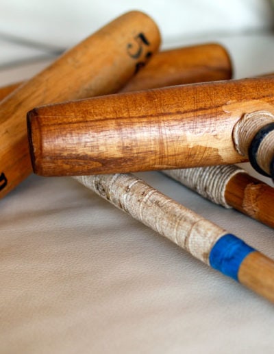 Macro view on the wood of the polo heads