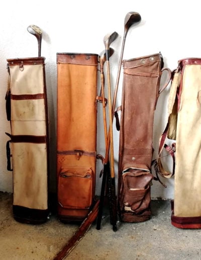 Set of vintage canvas and leather golf bags