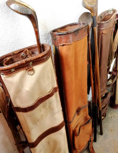 2 antique tourbon golf bags canvas vs leather