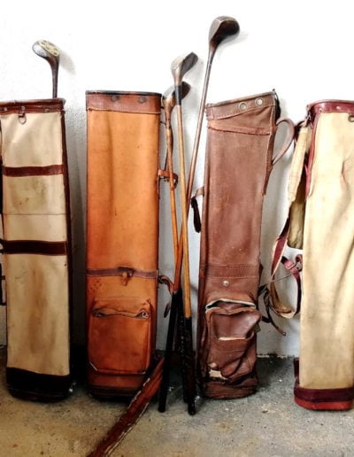 Set of vintage canvas and leather golf bags