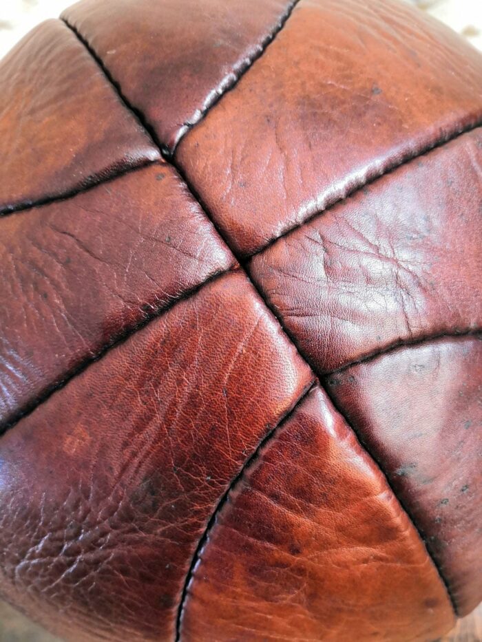 macro photo of the leather seams of the basketball