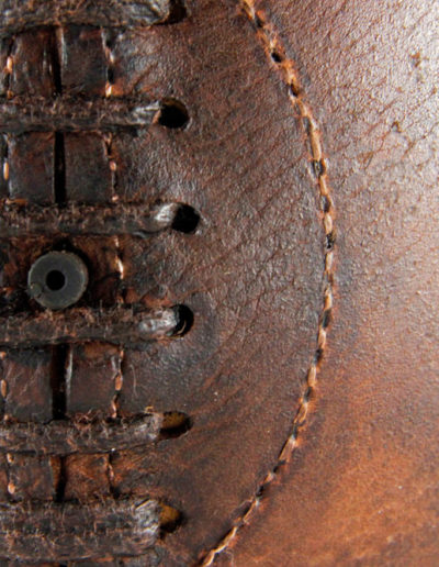 Macro view of the lacing of the leather ball for decoration