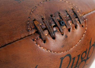 view of the lace of the vintage rugby ball