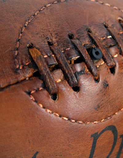 view of the lace of the vintage rugby ball