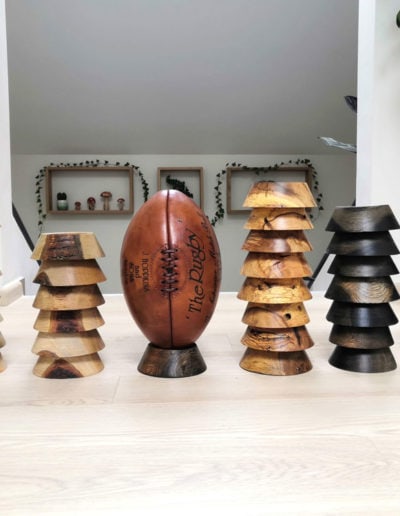 An antique rugby ball from 1924 with oak bases