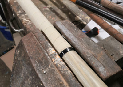 Old baseball bat in the workshop being refurbished