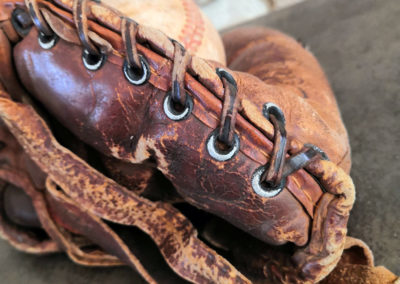 Very thick seams for this old baseball glove