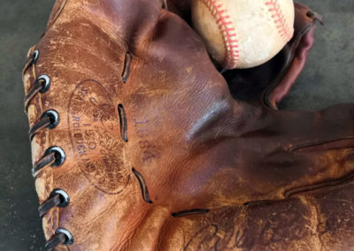 A macro view on the leather of an old abtic baseball glove