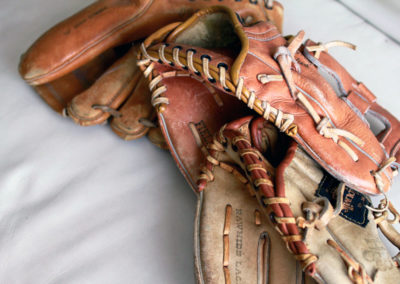 3 different colors for this set of vintage baseball gloves