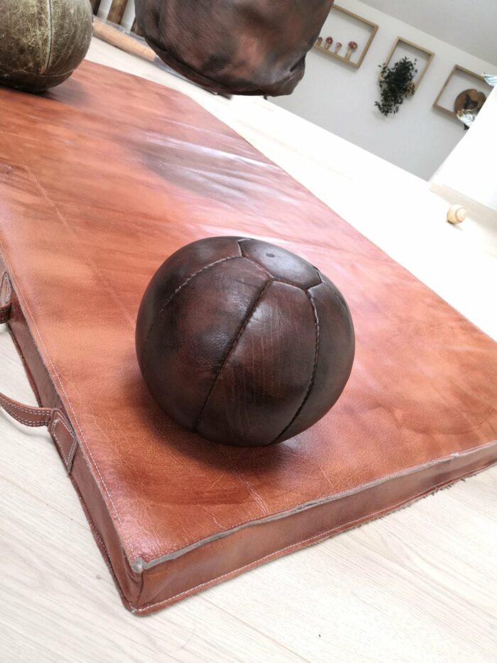 Leather medicine ball on a fitness mat