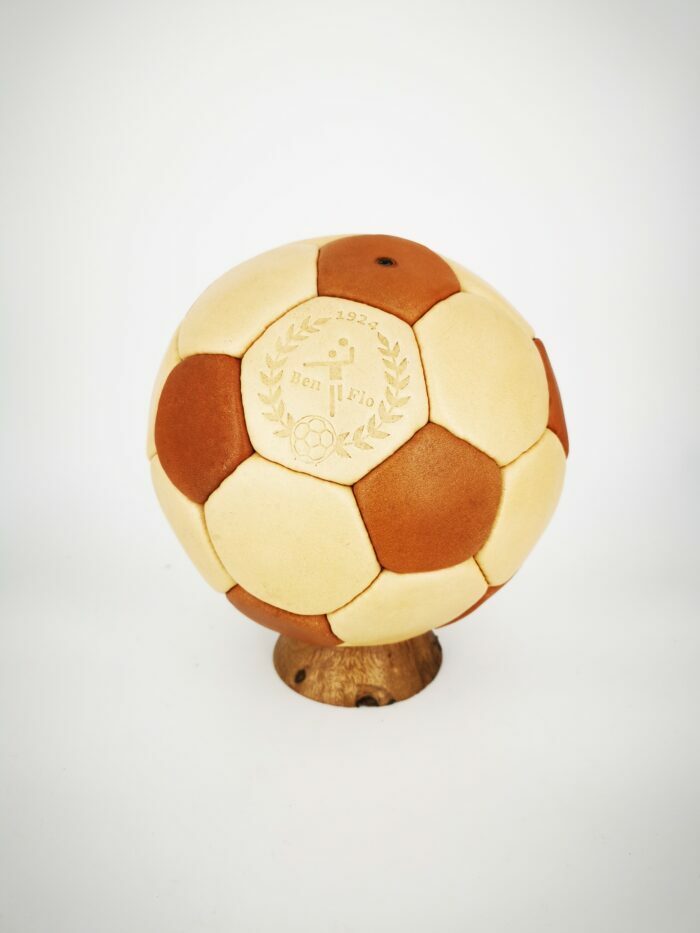 ballon de handball cuir beige et brun vue d'ensemble sur fond blanc