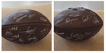 Signature au Poska sur un ballon de rugby vintage